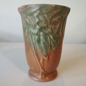 McCoy Pottery Vintage Matte Leaves And Berries Vase Brown And Green 1930s
